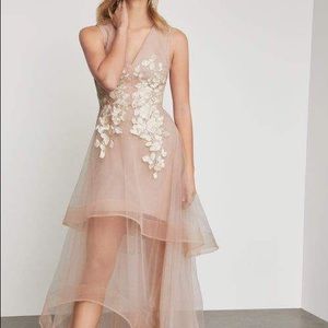 Appliquéd Asymmetrical Gown in Bare Pink